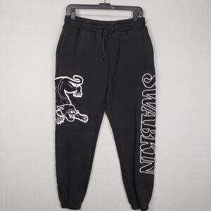 Swabkin Size M Panther Embroidered Black Sweatpant Jogger Pant Streetwear Lounge